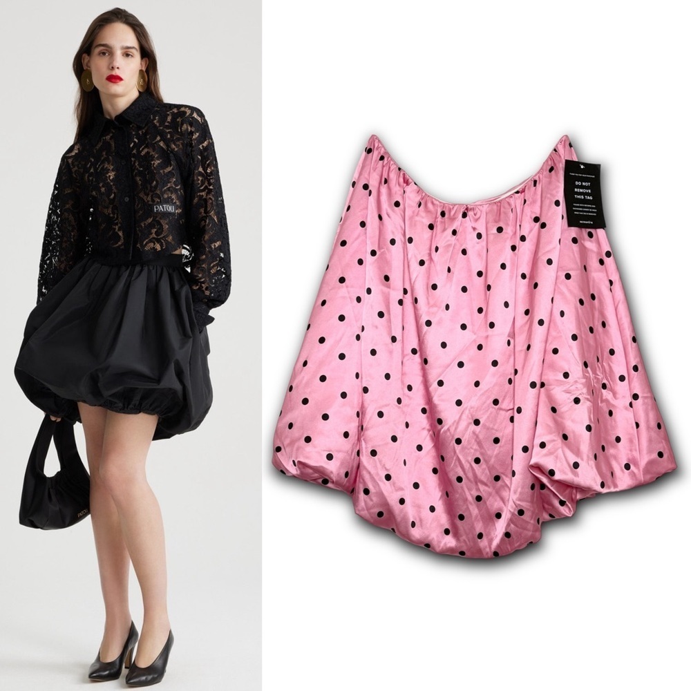 NWT RETROFETE Pink Polka Dot Satin Gathered‎ Waist A-Line Bubble Circle Skirt XS